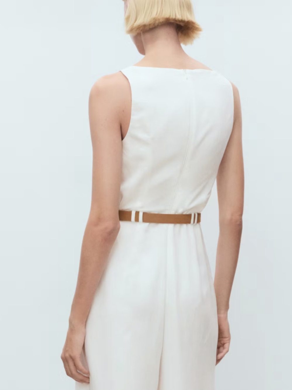Mango Off-White Sleeveless Lyocell Jumpsuit with Tan Belt - Picture 7 of 10